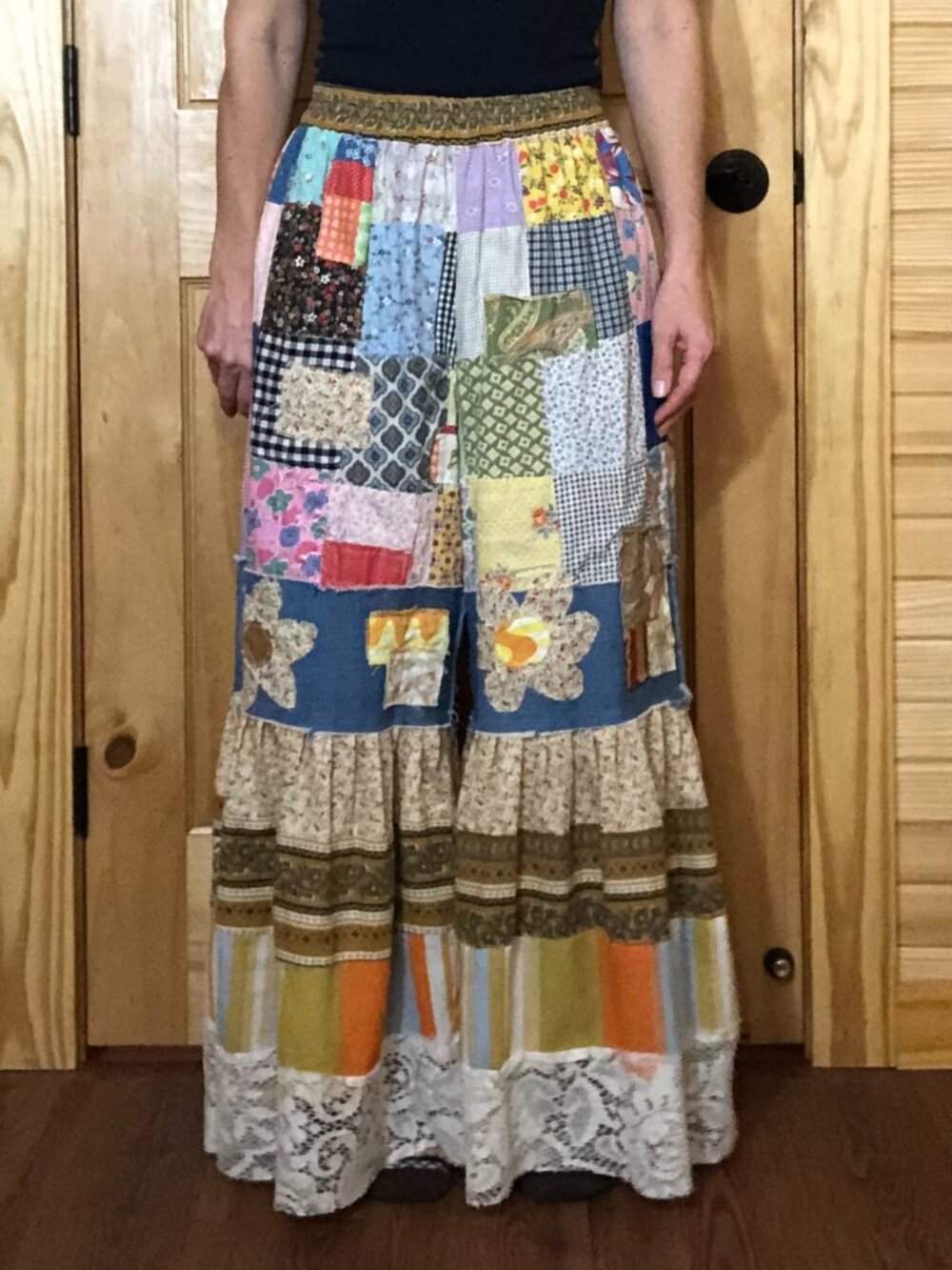 Rare Handmade UpCycled Patchwork Quilt Pants - Hippie Bells 🌼🧡